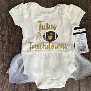 Tutus & Touchdowns Baby Onesie - Cream and Gold